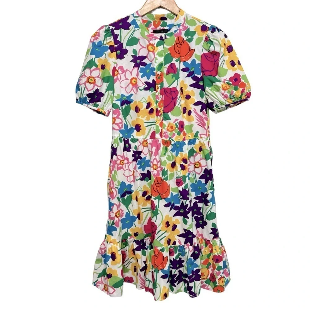 NWT J.Crew Puff-sleeve Dress in Vibrant‎ Garden Print Floral Tiered Shift 4